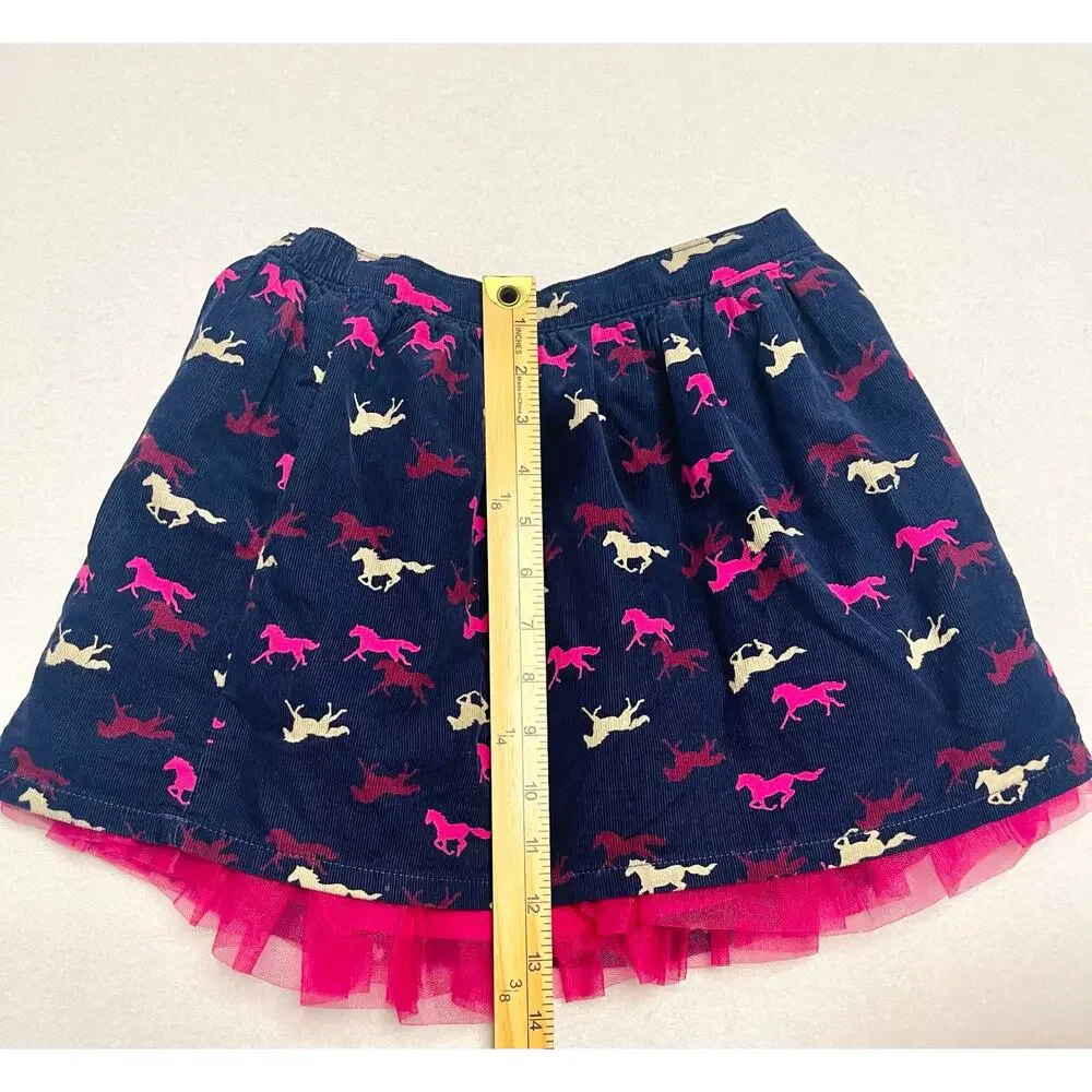 Gymboree Girl’s Navy Blue Corduroy w/ Tulle Equestrian Horse Print Skirt 7